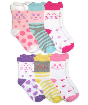 Kitty Cat Fashion Crew Socks 6 Pair Pack