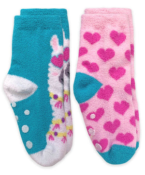 Llama & Hearts Fuzzy Non-Skid Slipper Socks 2 PK