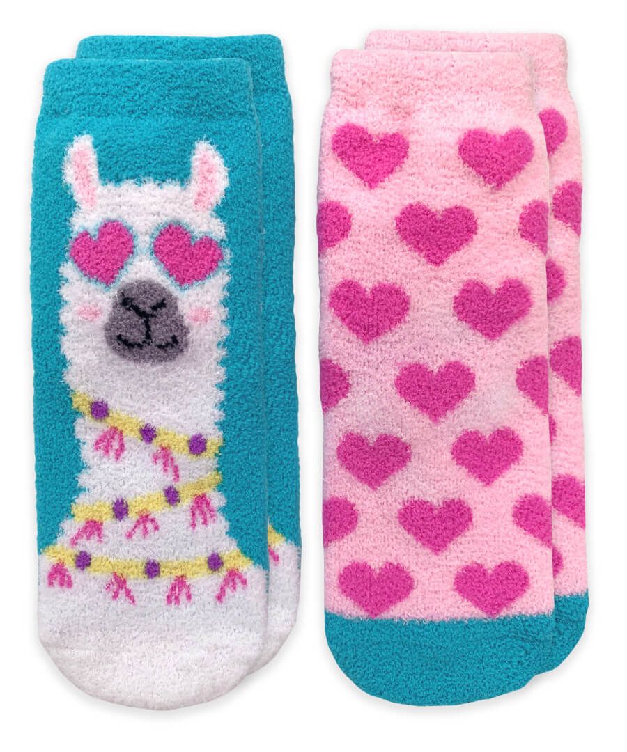 Llama & Hearts Fuzzy Non-Skid Slipper Socks 2 PK