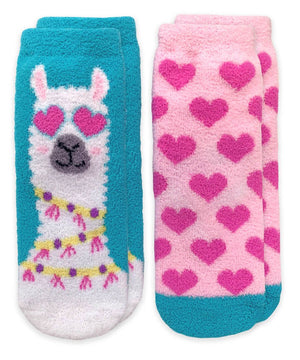 Llama & Hearts Fuzzy Non-Skid Slipper Socks 2 PK