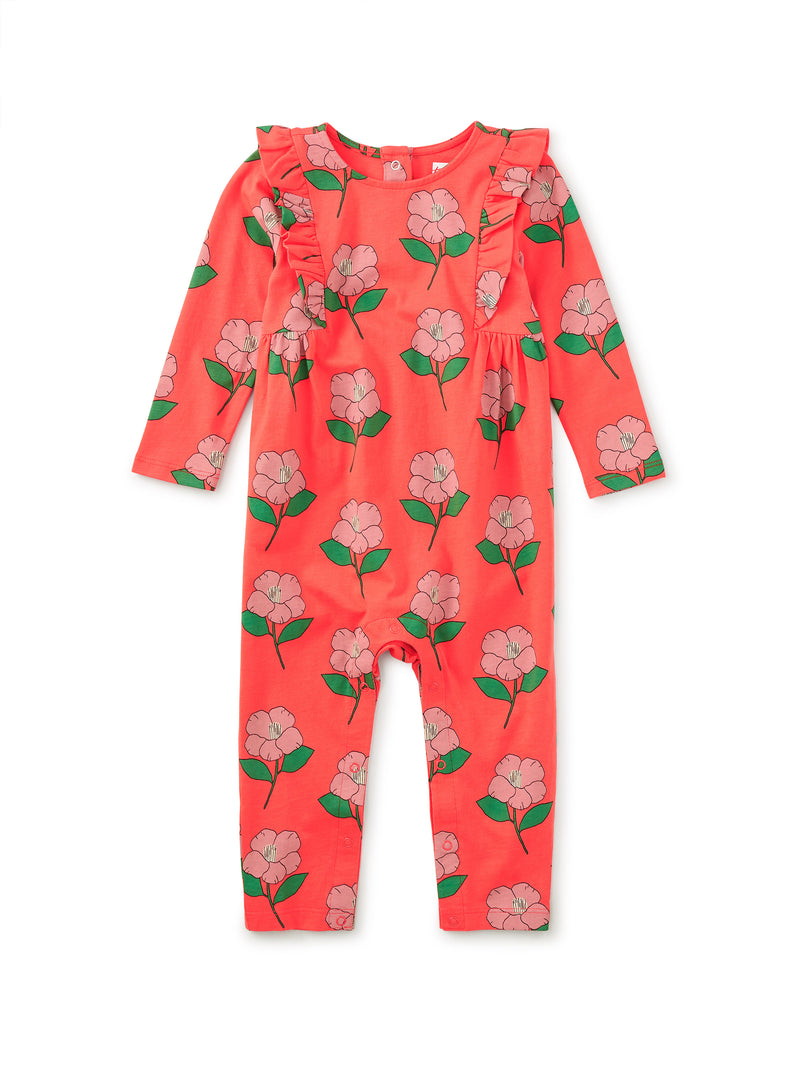 Ruffle Shoulder Baby Romper - Winter Camellia