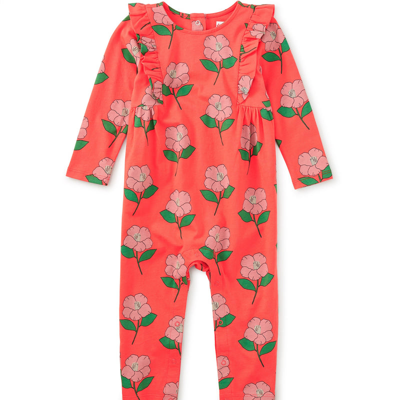 Ruffle Shoulder Baby Romper - Winter Camellia
