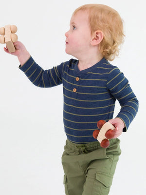 Heather Navy & Dusty Olive Knit Long Sleeve 2-Button Henley Bodysuit