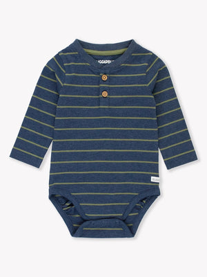 Heather Navy & Dusty Olive Knit Long Sleeve 2-Button Henley Bodysuit