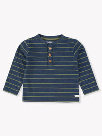 Heather Navy & Dusty Olive Knit Long Sleeve Henley Tee