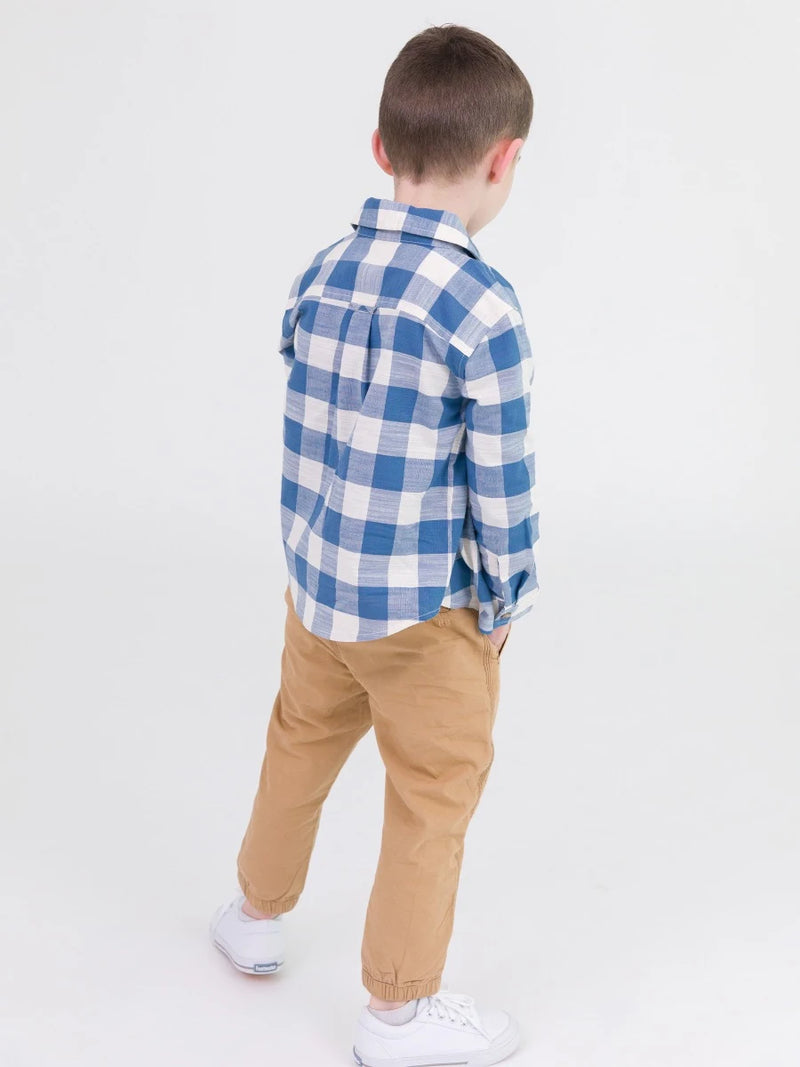 Countryside Blue Plaid - Long Sleeve Button Down Shirt