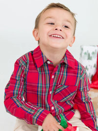 Tis the Season Plaid - Long Sleeve Button Down Shirt