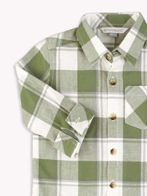 Dusty Olive Plaid Flannel - Long Sleeve Button Down Shirt