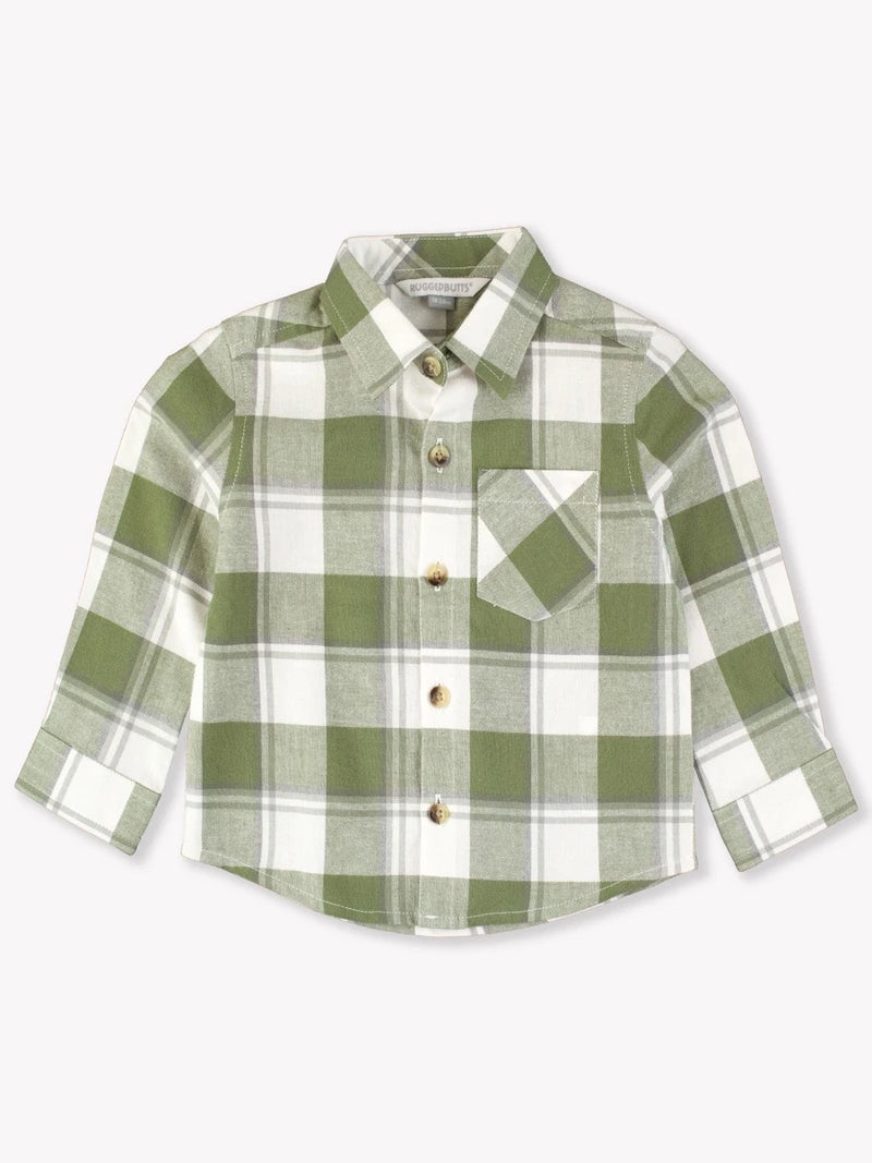 Dusty Olive Plaid Flannel - Long Sleeve Button Down Shirt