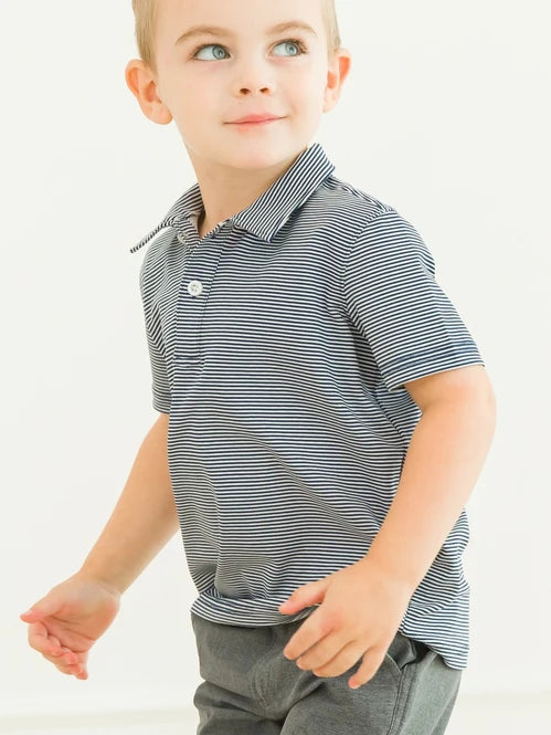 Navy Stripe Performance Polo Shirt