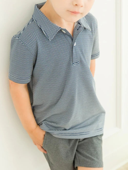 Navy Stripe Performance Polo Shirt