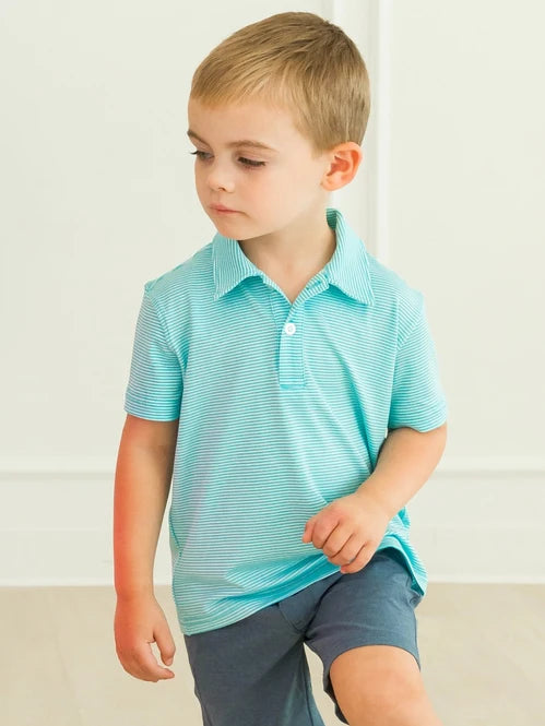 Bright Aqua Stripe Performance Polo Shirt
