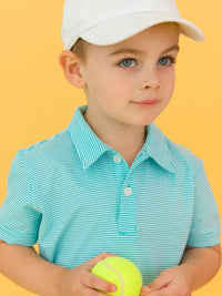 Bright Aqua Stripe Performance Polo Shirt