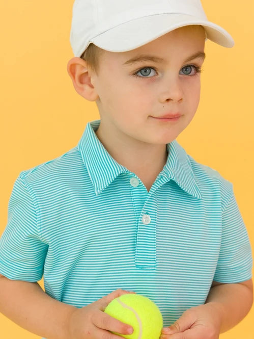 Bright Aqua Stripe Performance Polo Shirt