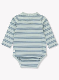 Cloud Blue Multi Stripe Crew Neck Pocket Bodysuit