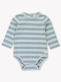 Cloud Blue Multi Stripe Crew Neck Pocket Bodysuit