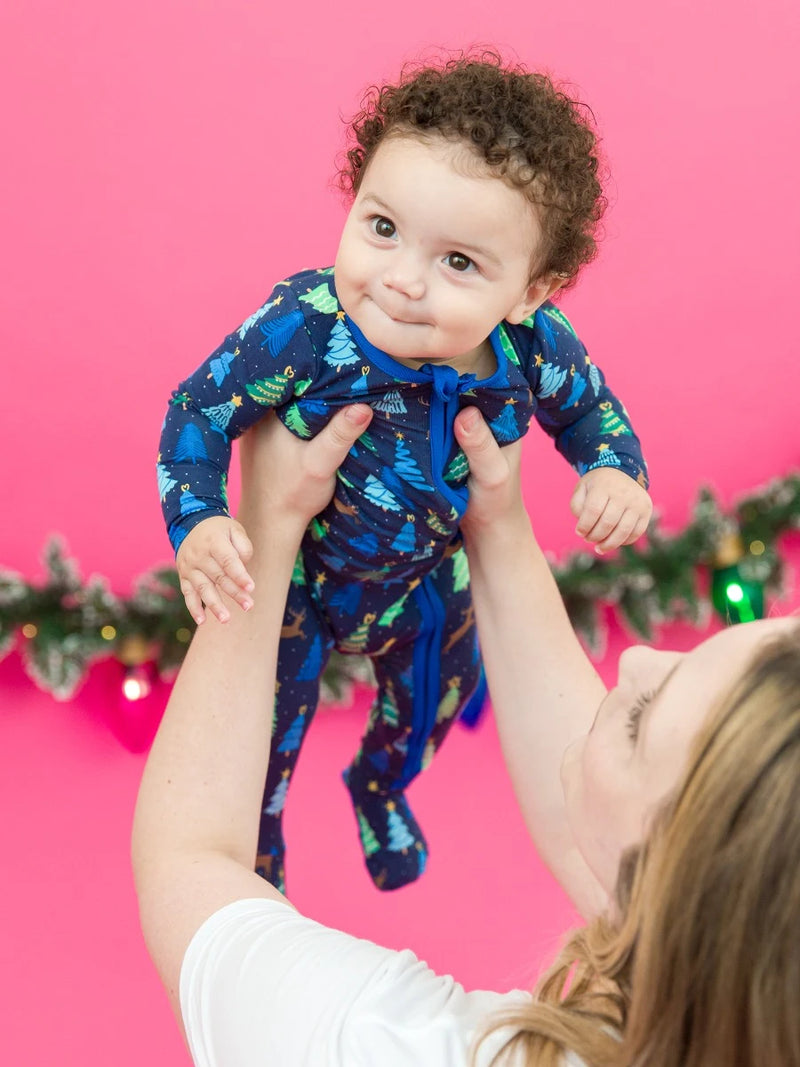 Merry Blue Pines - One Piece Footie Pajamas