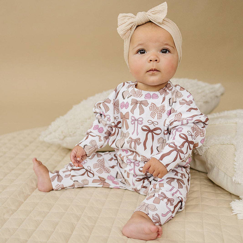 Jogger Set - Mocha Bows - 0-3M