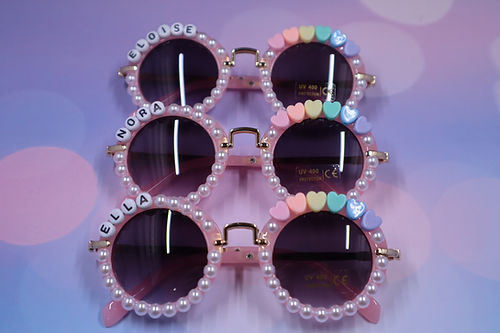 Personalized Round Sunglasses with Rainbow Hearts