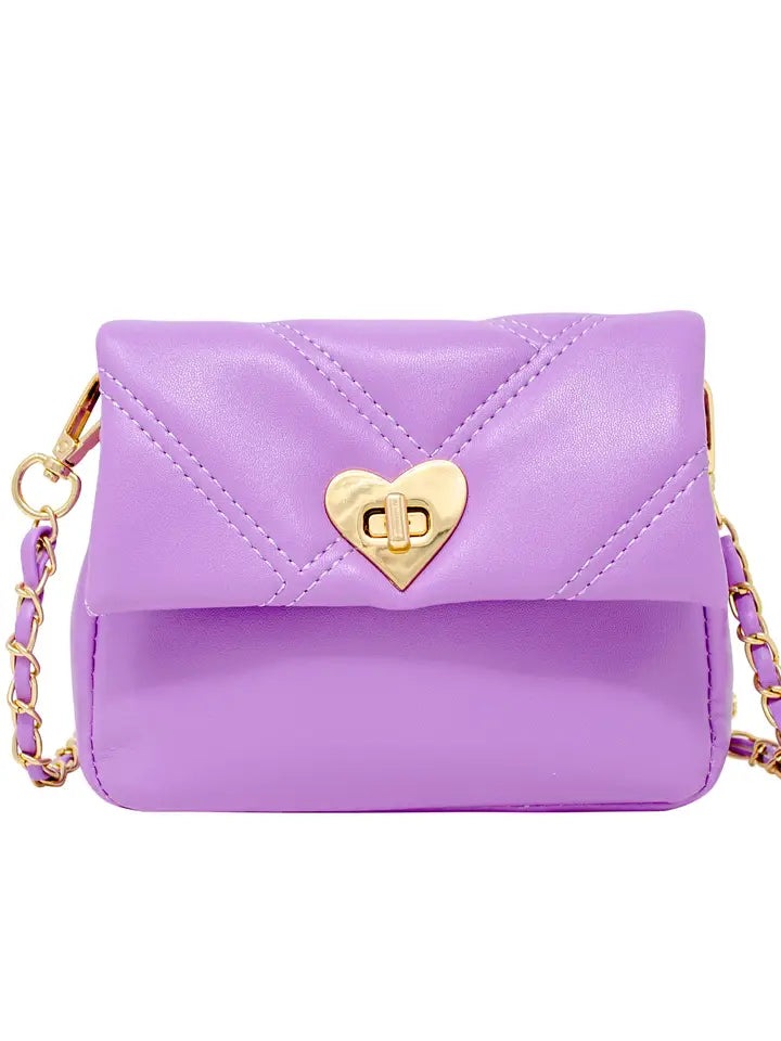 Quilted Soft Heart Lock Purse | Purple