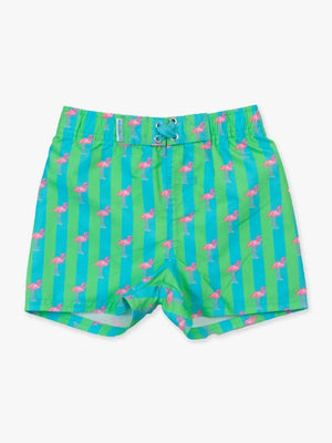 Neon Flamingo Stripe - Swim Trunks