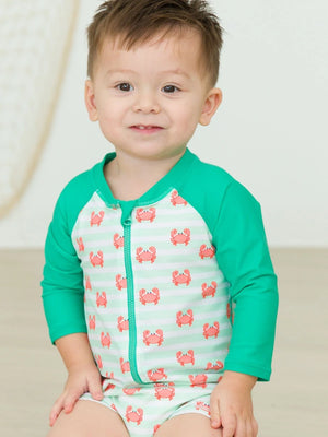 Crabby Cove - Boys Long Sleeve One Piece Rash Guard