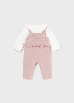 Sugar Pink Knit Dungaree & Collar Shirt Set