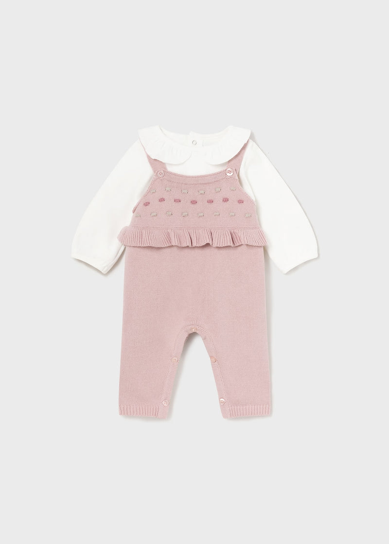 Sugar Pink Knit Dungaree & Collar Shirt Set