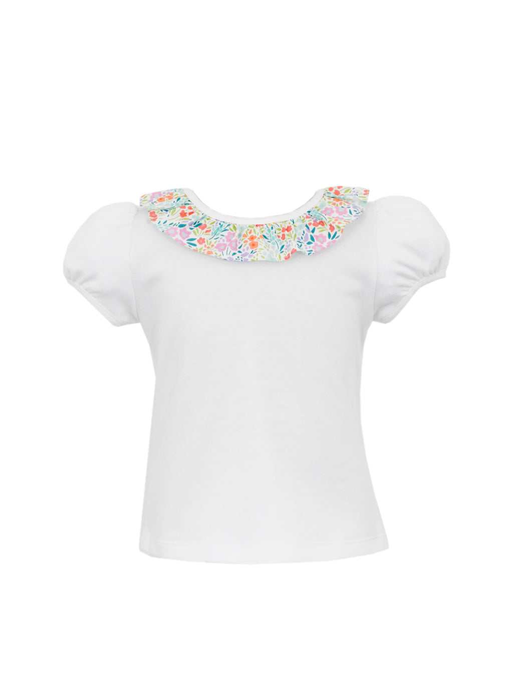 White Blouse with Floral Ruffle Collar