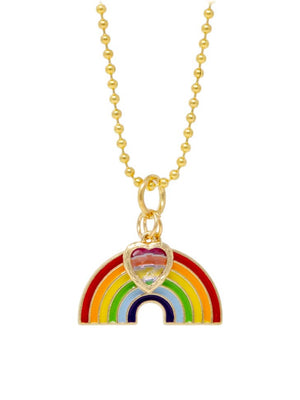 Rainbow & Heart Gold Charm Necklace
