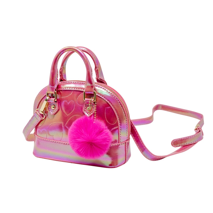 Shiny Dotted Heart Moon Handbag | Hot Pink