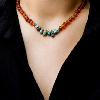 Raw Cognac Amber + Raw Turquoise Jasper - Baltic Amber Necklace