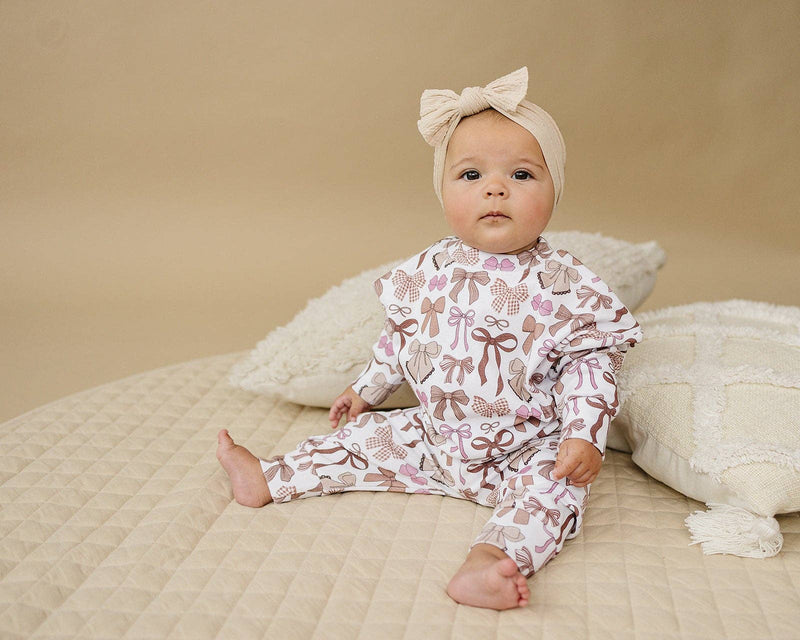 Jogger Set - Mocha Bows - 0-3M