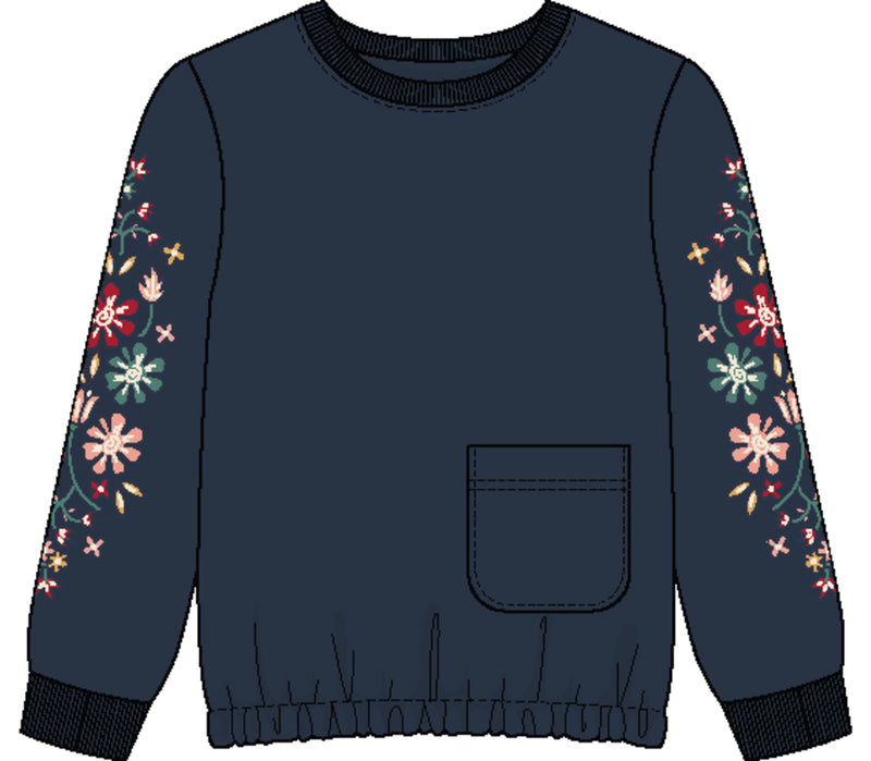 Navy Flower Print Pullover Sweater