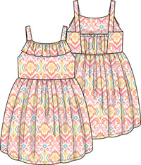 Ikat Print Ruffle Dress
