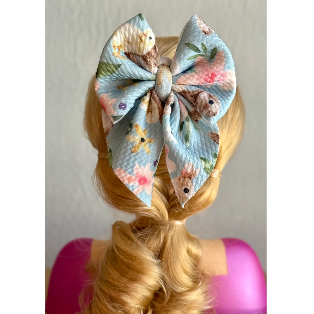 Blue Easter Bunny 3" Sailor Bow on Clip