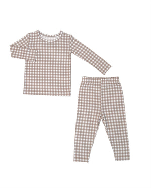 Taupe Gingham Two Piece Pajamas