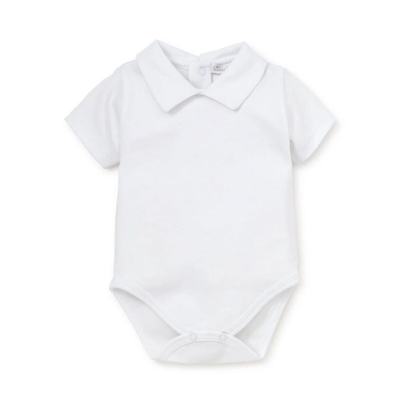 White Kissy Basics Short Sleeve Collar Bodysuit