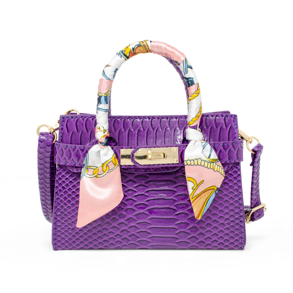 Vivid Crocodile Scarf Handbag - Purple