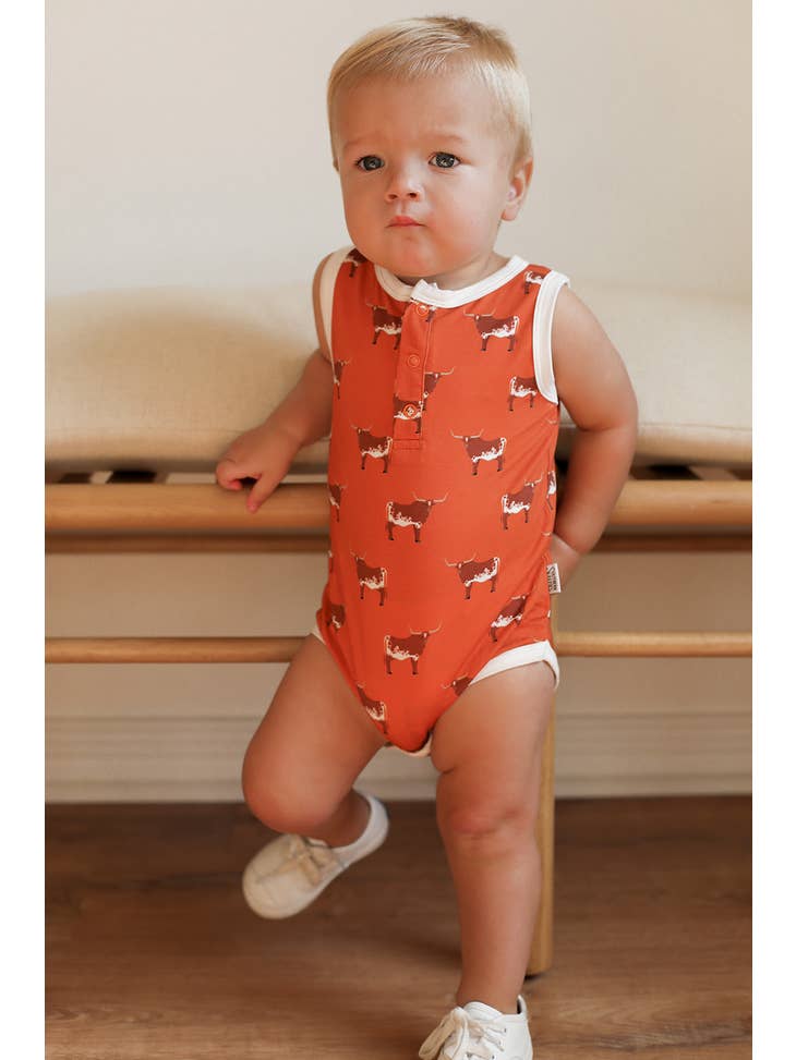Longhorn Bamboo Henley Onesie with Snaps