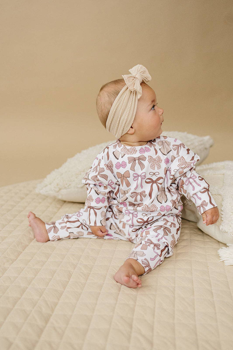 Jogger Set - Mocha Bows - 0-3M