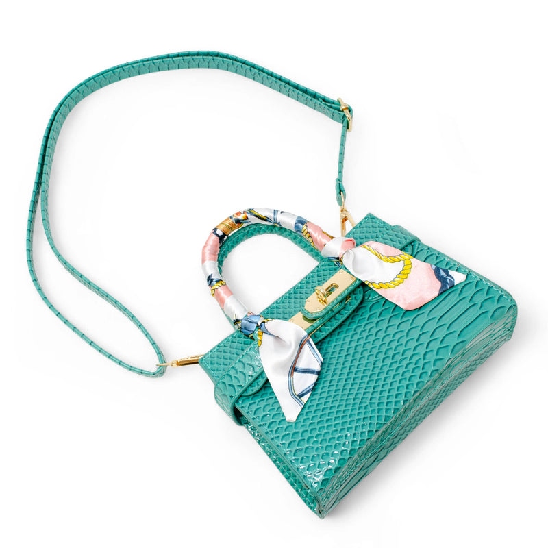 Vivid Crocodile Scarf Handbag - Green
