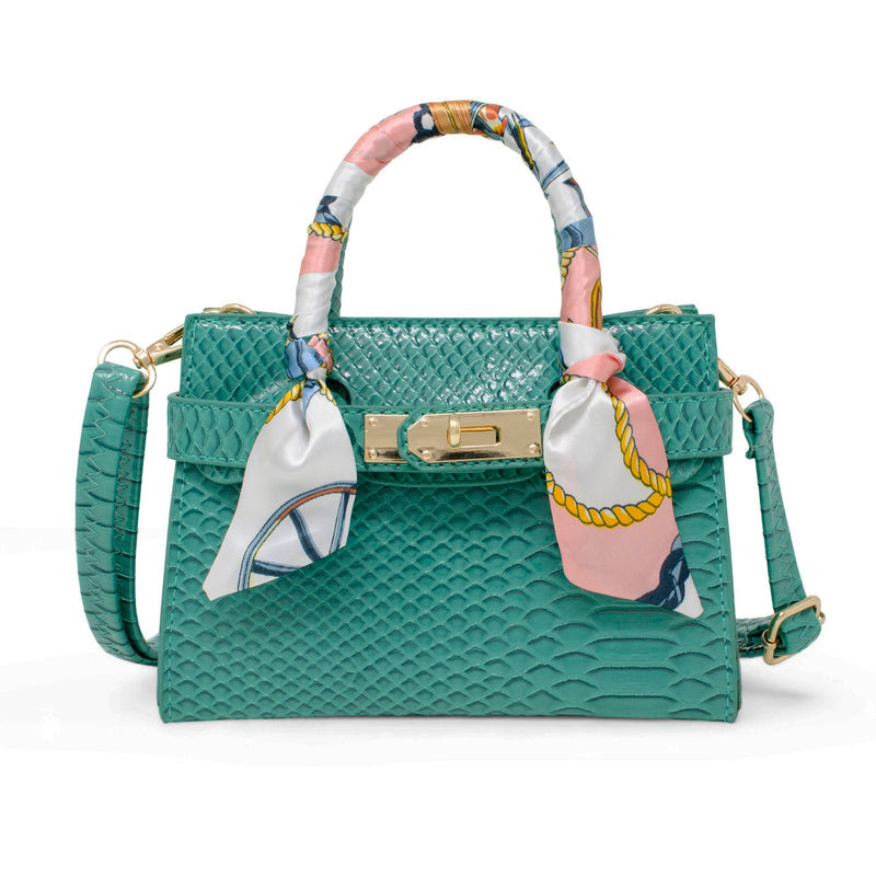 Vivid Crocodile Scarf Handbag - Green