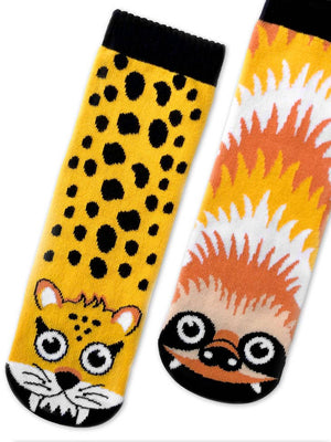 Sloth & Cheetah Mismatched Animals Non-Slip Kids Socks