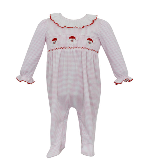 Petit Bebe Knits Girls Smocked Holiday Wreath Knit Footie with Pink Collar main image 1