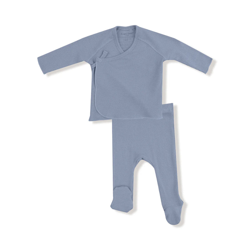 2 Piece Long Sleeve Kimono Footed Pant - Blue Blizzard