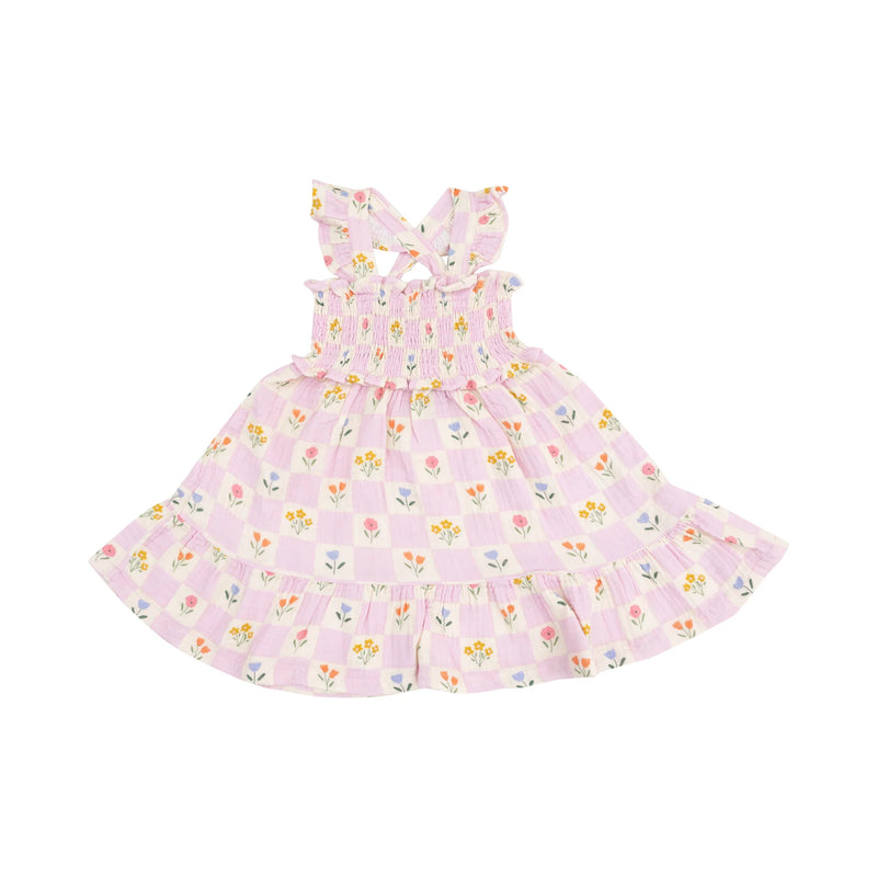 Floral Check Smocked Ruffle Sundress