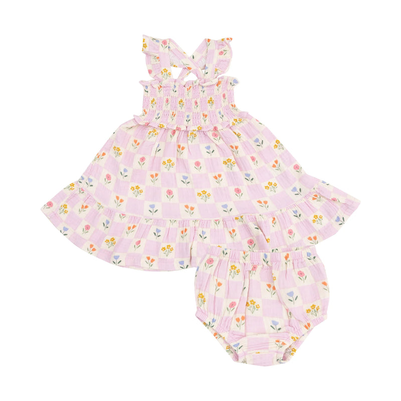 Floral Check Smocked Ruffle Sundress