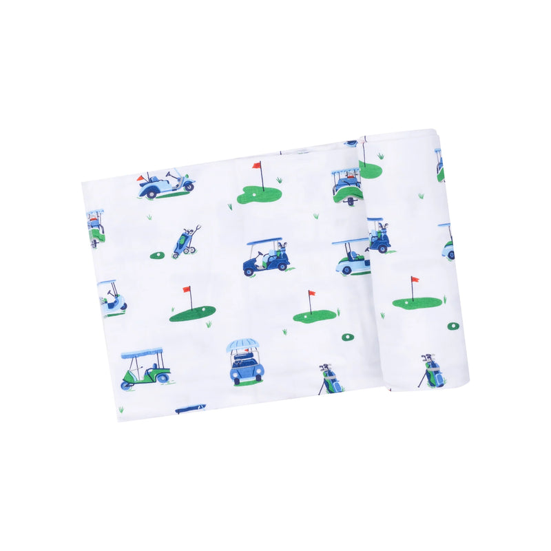 Vintage Golf Carts Bamboo Swaddle Blanket - Blue