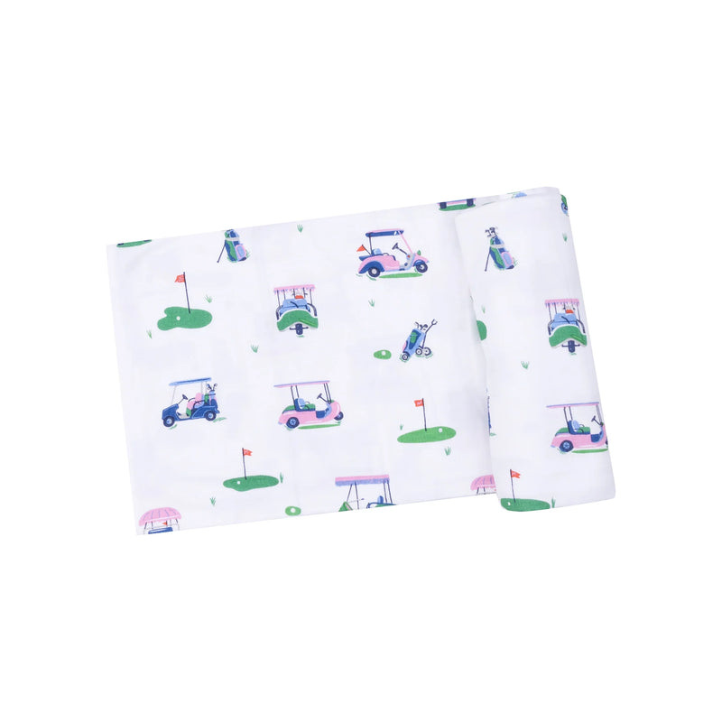 Vintage Golf Carts Bamboo Swaddle Blanket - Pink